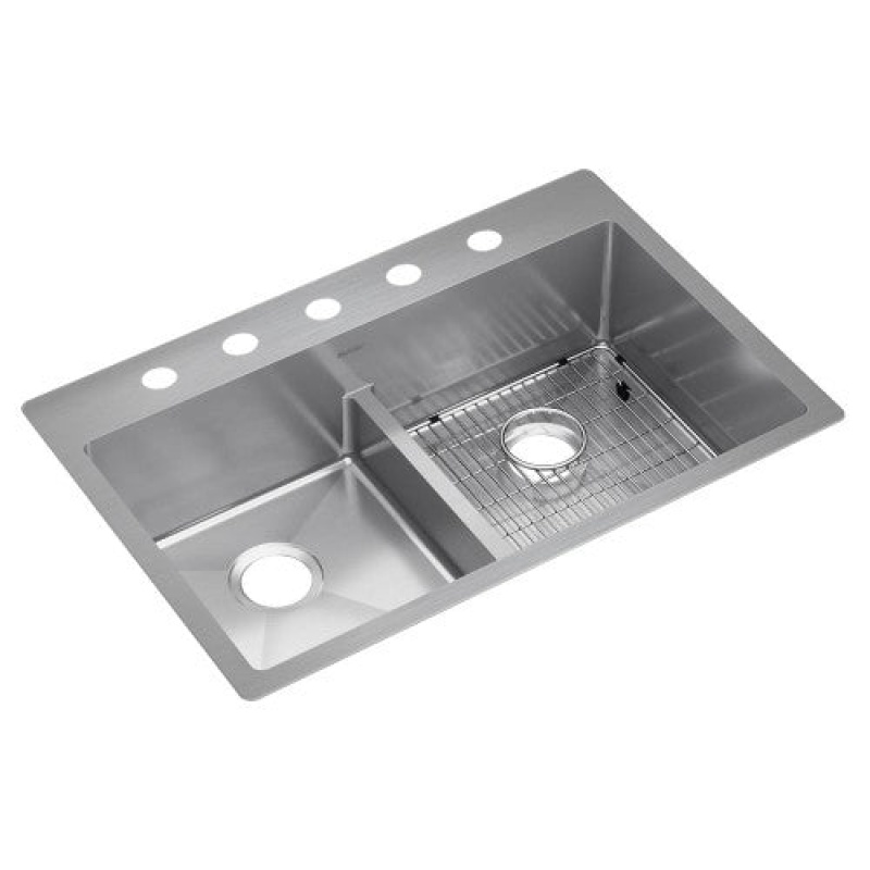 Ectsra33229tbg5 Crosstown Stainless Steel Drop In Undermount Double Bowl Kitchen Sink - 33" X 22" X 9" 5 Holes With Two Bottom Grid - Stainless Steel