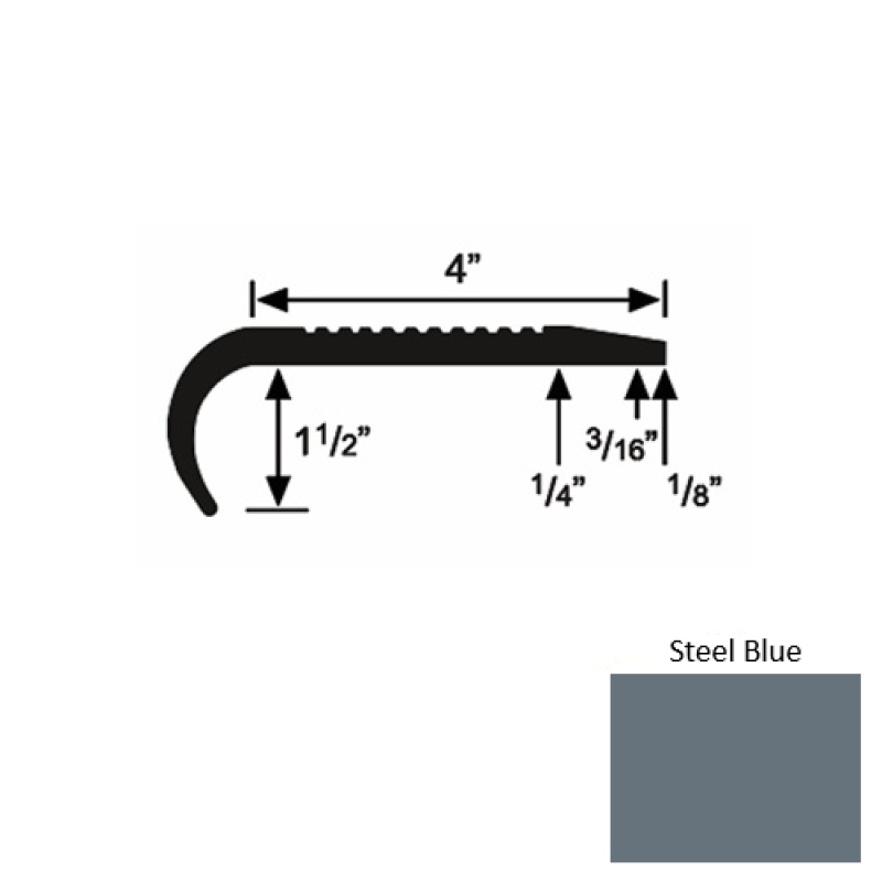 Solid 02 Steel Blue Rubber Commercial Stair Nosing (Rd) - 4" X 9 Ft (108")