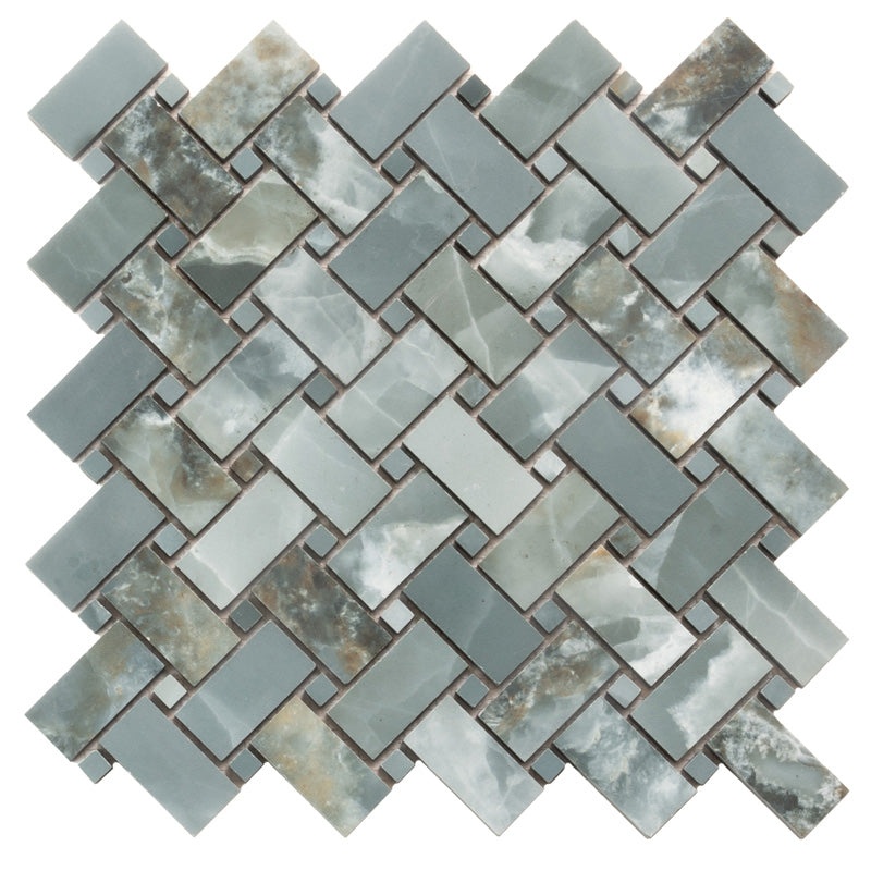 Imperial Onyx Green Porcelain Mosaic - Basket Weave - Matte