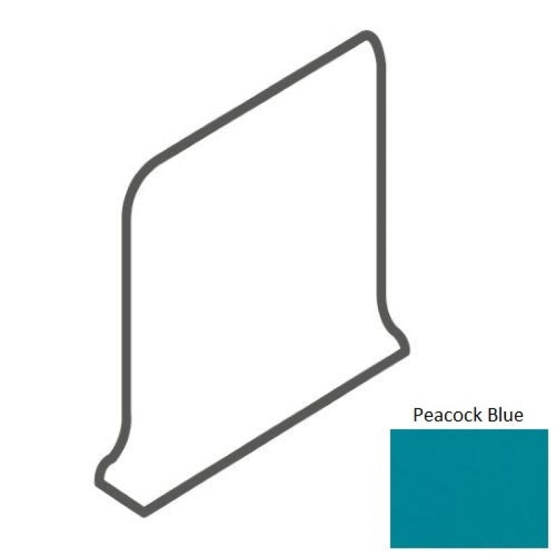 Bright & Matte Peacock Blue Ceramic Wall Trim - 6" X 6" Thin Lip Cove Base Outcorner - Glossy