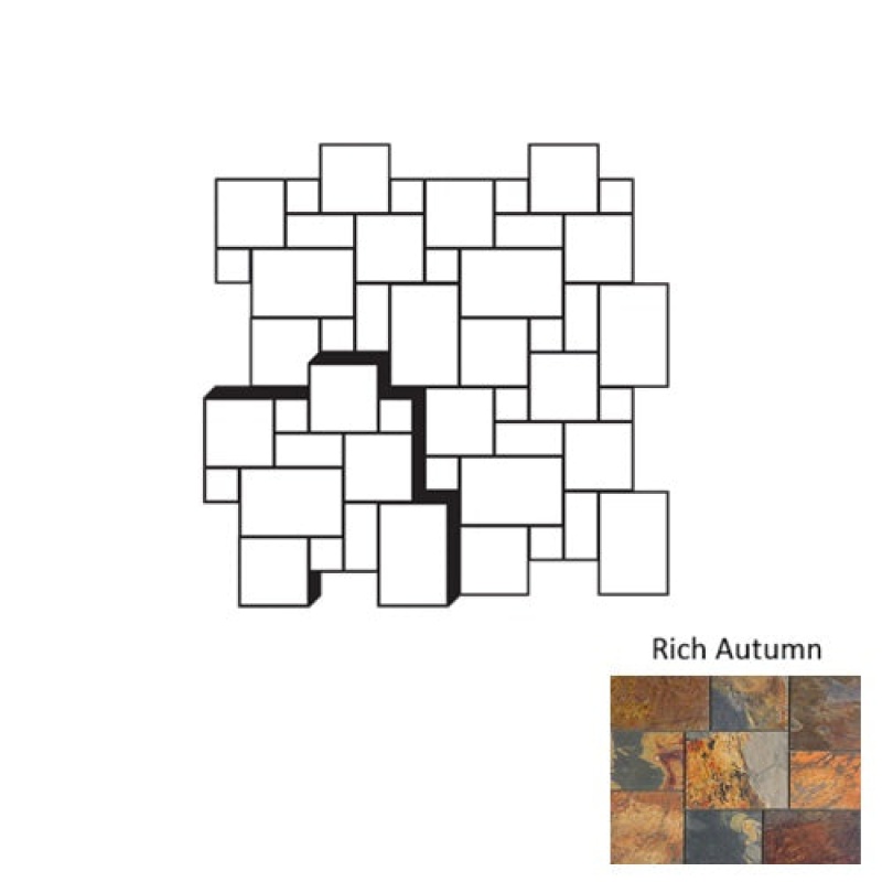 Rich Autumn 12 Inch Slate Agra Fort Random Ashlar Pattern - Natural Cleft Face, Gauged Back - Various Sizes