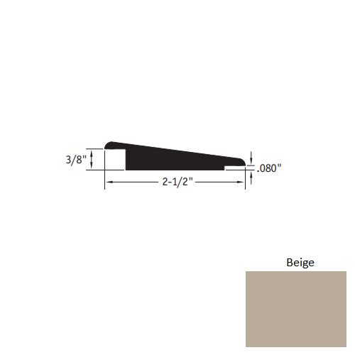 Johnsonite Beige Vinyl Moulding / Trim - 2 1/2" X 12 Ft (144") X 3/8" - .080" Wheeled Traffic Transition - Wheeled Traffic Transition