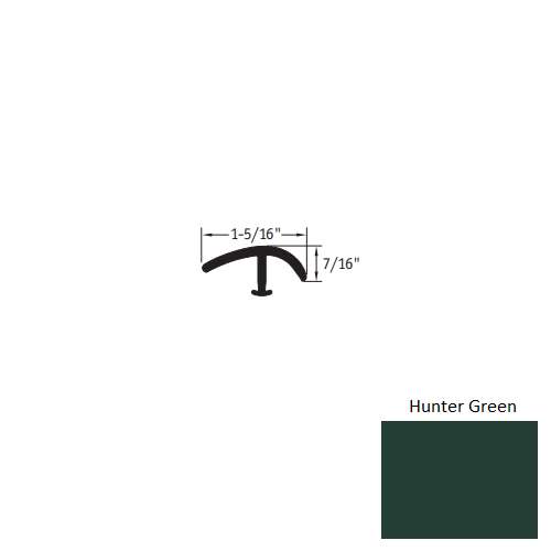 Johnsonite Hunter Green Vinyl Moulding / Trim - 1 5/16" X 12 Ft (144") X 1/2" - 3/8" Or 1/4" T Molding - T Molding