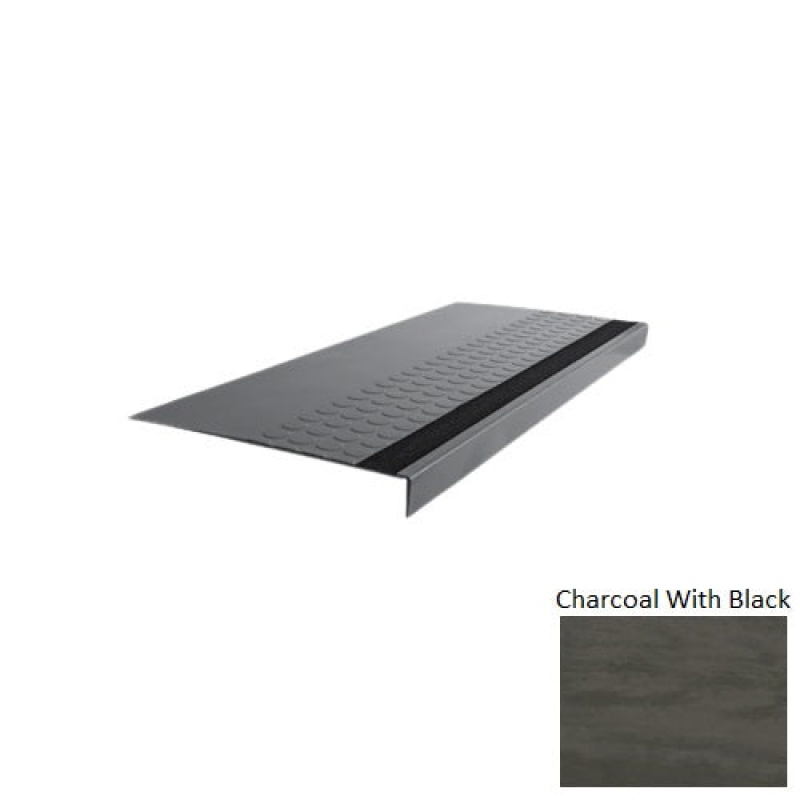 Evolving Styles Creative Elements Charcoal With Black Type 776E Distinct Designs Rubber - 15" X 72" Stair Tread - Rgt Radial Ii Raised Disc Design