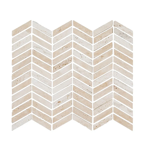 Arroyo Beige Travertine Mosaic - Chevron - Honed