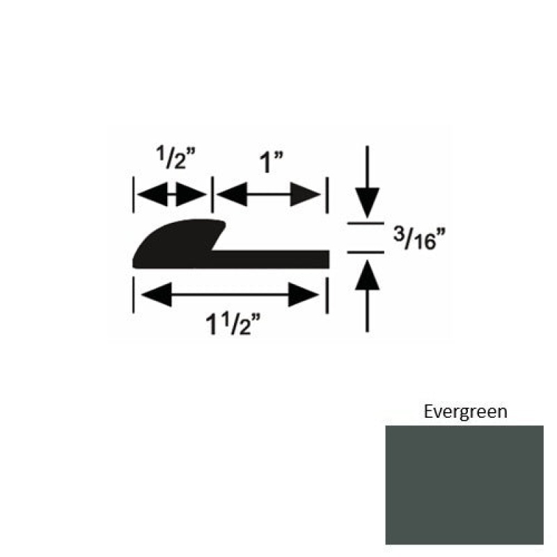 Solid 34 Evergreen Rubber Underlap Carpet Edge - 1 1/2" X 9 Ft (108") X 3/16"