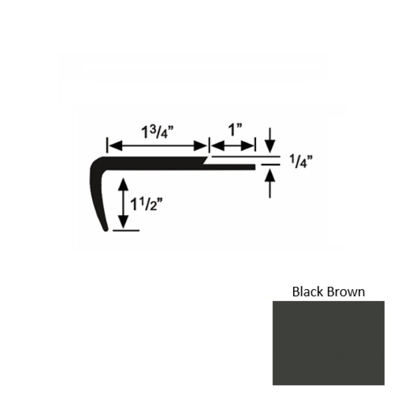 Solid 13 Black Brown Rubber Single Flange Carpet Stair Nosing (Sq) - 1 3/4" X 9 Ft (108")