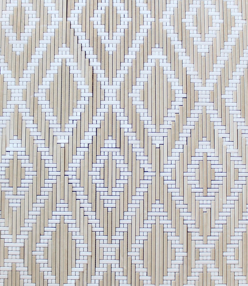 Crema Marfil & Thassos Woven Diamond Marble Mosaic - Deco - Polished
