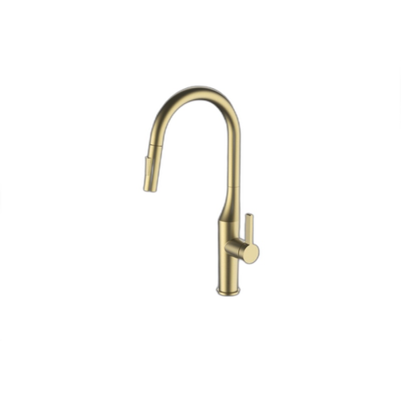 Mekong Brushed Gold Kitchen Faucet - Single Handle / One Hole Wall Mount Folding - Brushed Gold