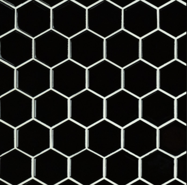 Domino Retro Nero Porcelain Mosaic - 2" x 2" Hexagon