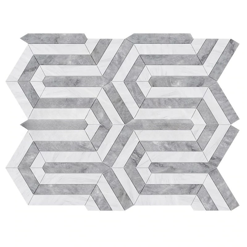 Oriental White Marble Mosaic - Berlinetta Design With Blue/Gray