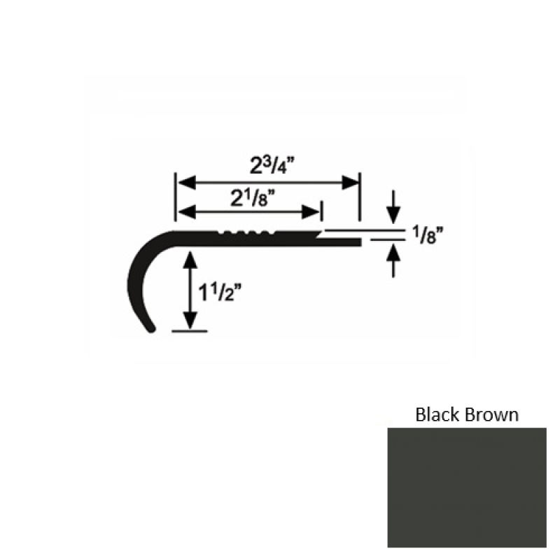 Solid 10 Black Brown Rubber Underlap Stair Nosing (Rd) - 2 3/4" X 9 Ft (108")