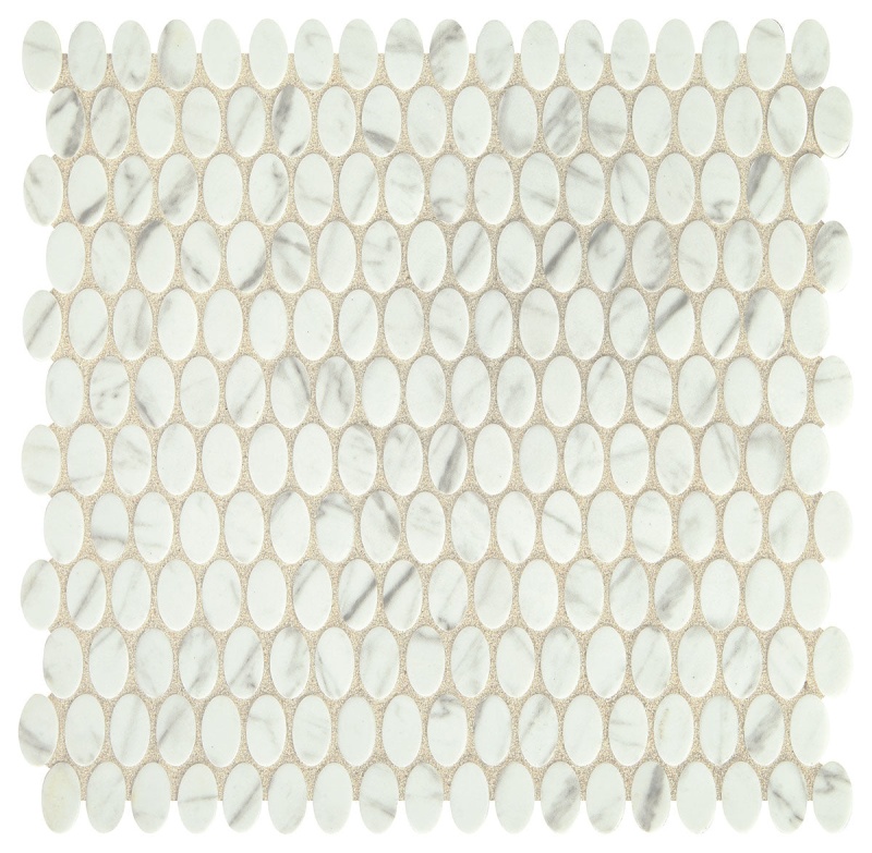 Statuette Venetian White Glass Mosaic - Oval - Matte
