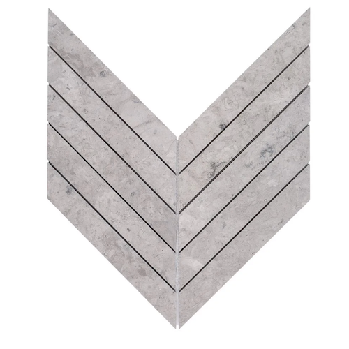 Rotunda Tunisian Grey Limestone Mosaic - 2" X 10" Chevron - Honed