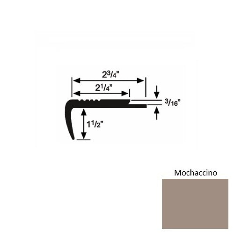 Solid 07 Mochaccino Rubber Underlap Carpet Stair Nosing (Sq) - 2 3/4" X 9 Ft (108")