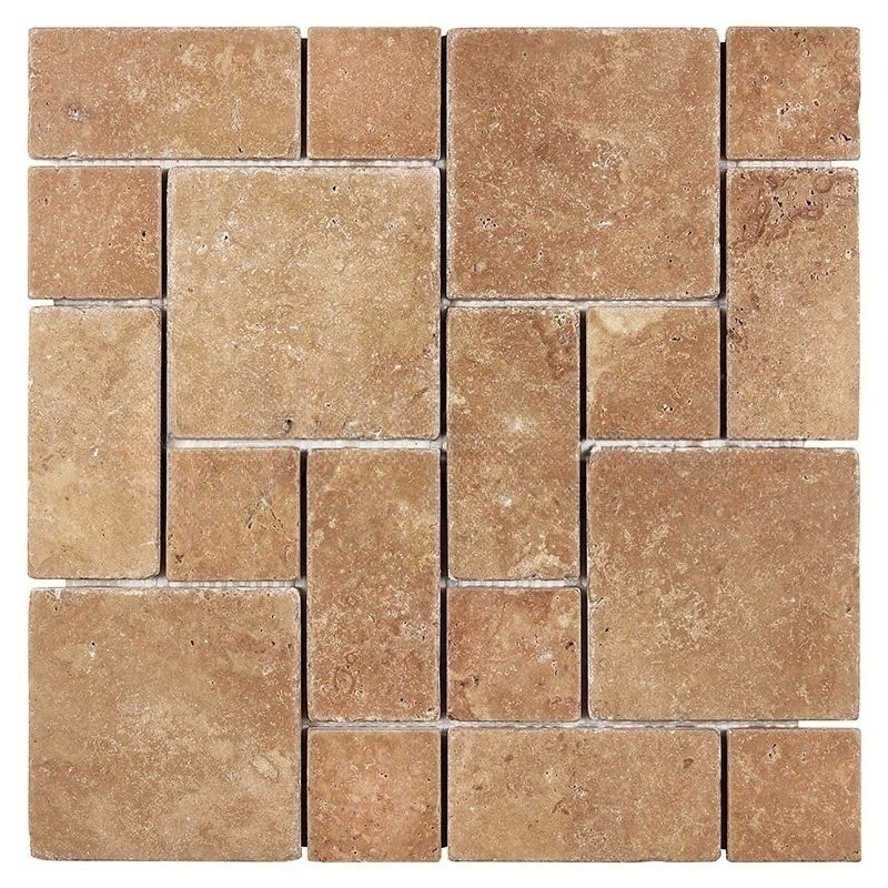 Noche Cross Cut Travertine Mosaic - 3 Piece Mini Pattern - Tumbled