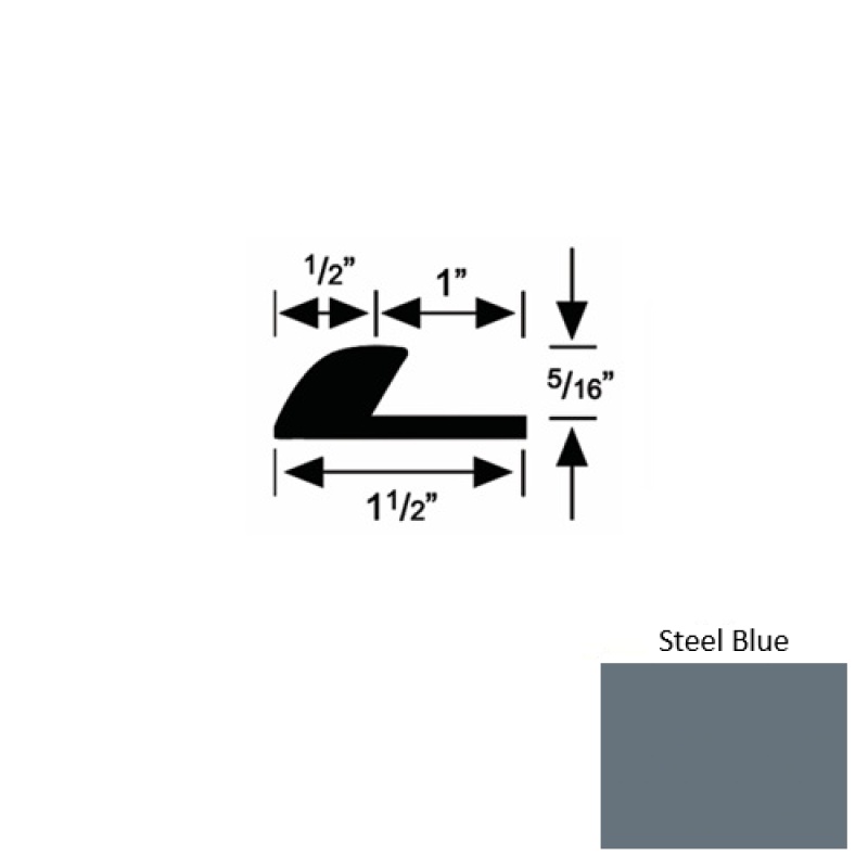 Solid 36 Steel Blue Rubber Underlap Carpet Edge - 1 1/2" X 9 Ft (108") X 5/16"