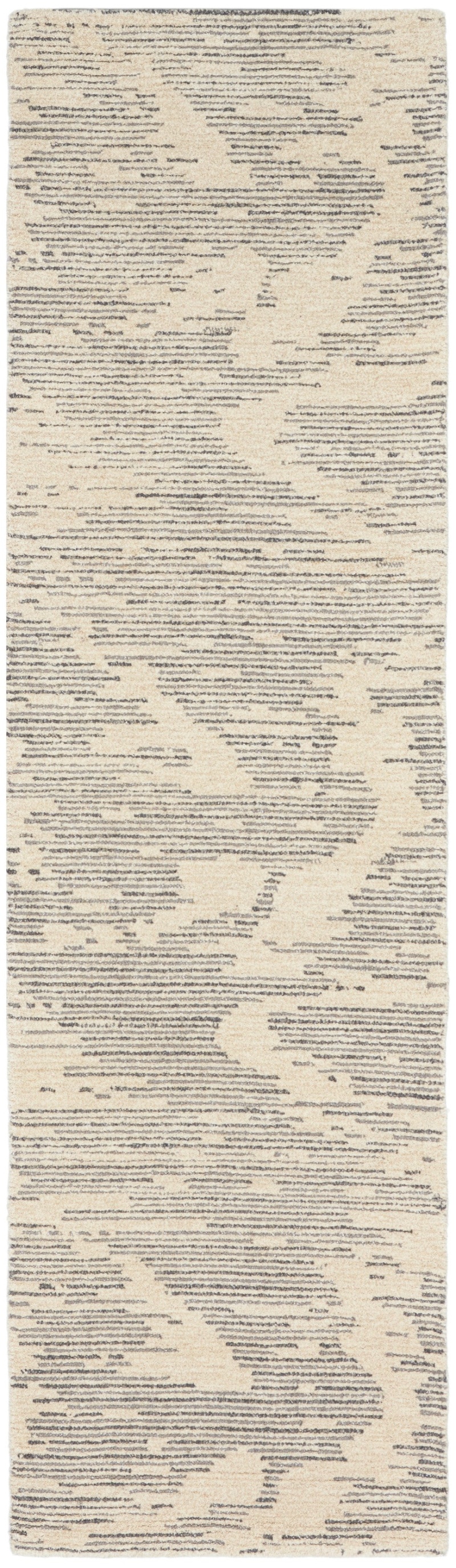 Ivory / Grey Wool Blend Modern Area Rug - 8 Ft Runner