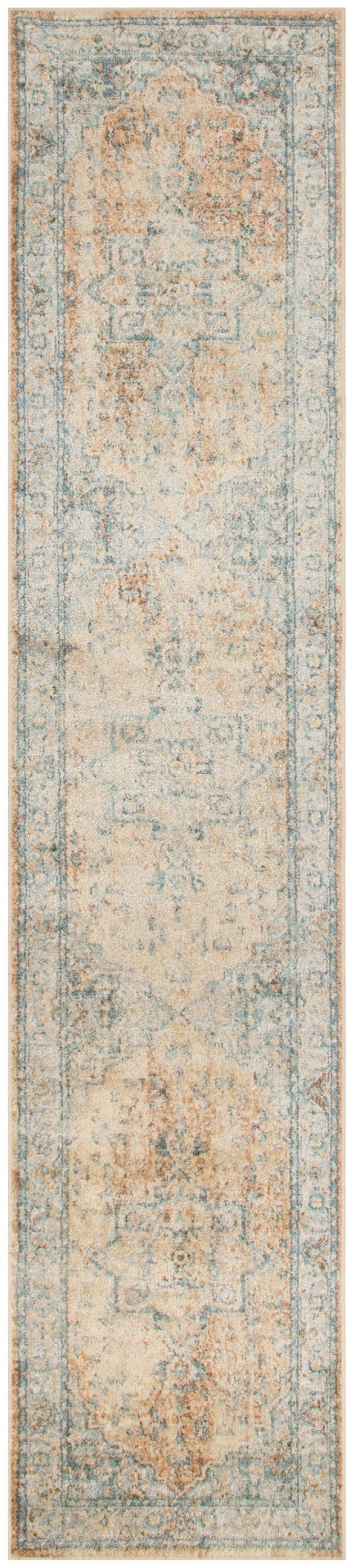 Astra Beige Blue Machine-Washable Polyester Runner Rug