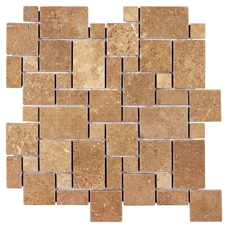 Noche Cross Cut Travertine Mosaic - Mini Versailles Pattern - Tumbled