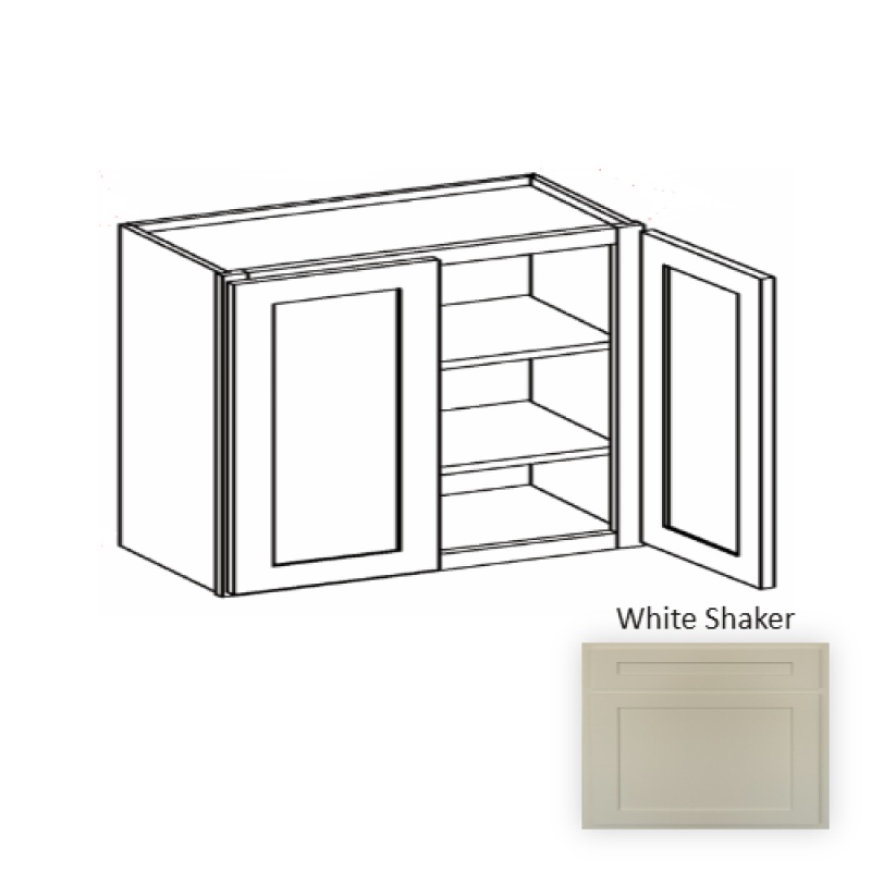 W2430 White Shaker Wood Kitchen Wall Cabinet - 24" X 30" X 12" (Assembly Required) - White Shaker