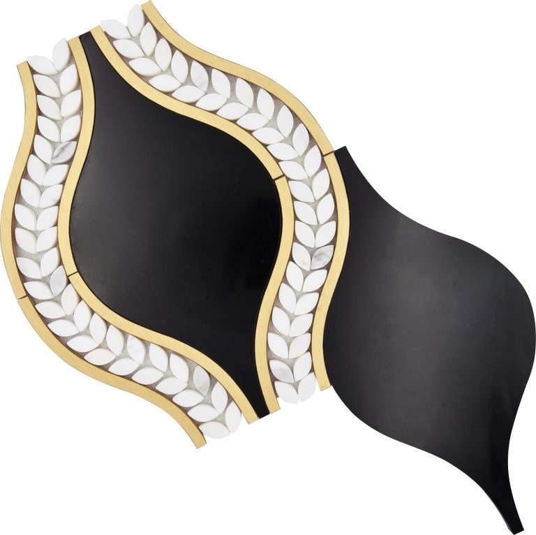 Micronesia Nero Marquina / Calacatta Gold / Brushed Brass Natural Stone Mosaic - Mariana - Polished