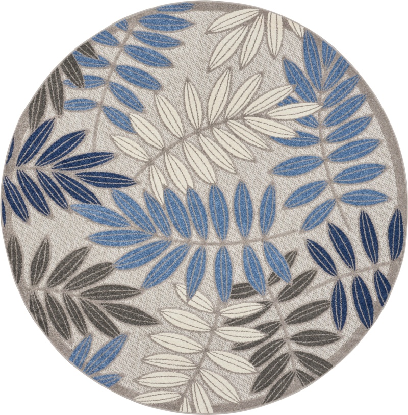 Aloha Grey/Blue Polypropylene Tropical Area Rug, 8 Ft Round