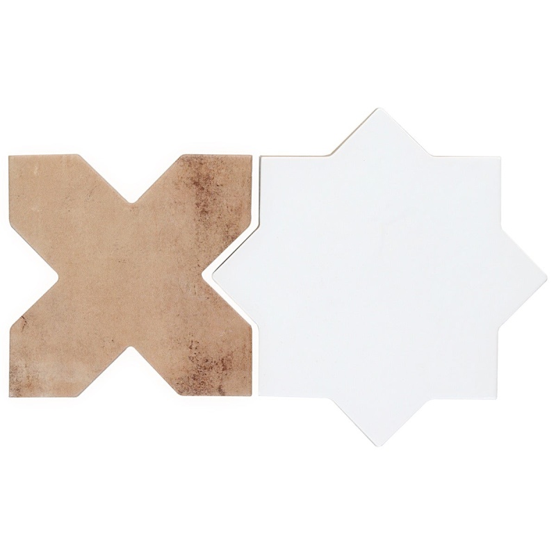 Argile Star Bianco With Cotto Cross Porcelain Tile - Mixed - 7" X 14"