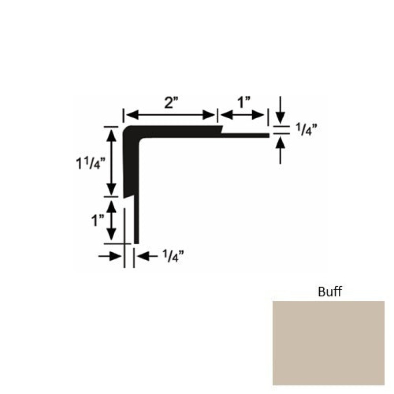 Solid 16 Buff Rubber Double Flange Carpet Stair Nosing (Sq) - 2" X 9 Ft (108")