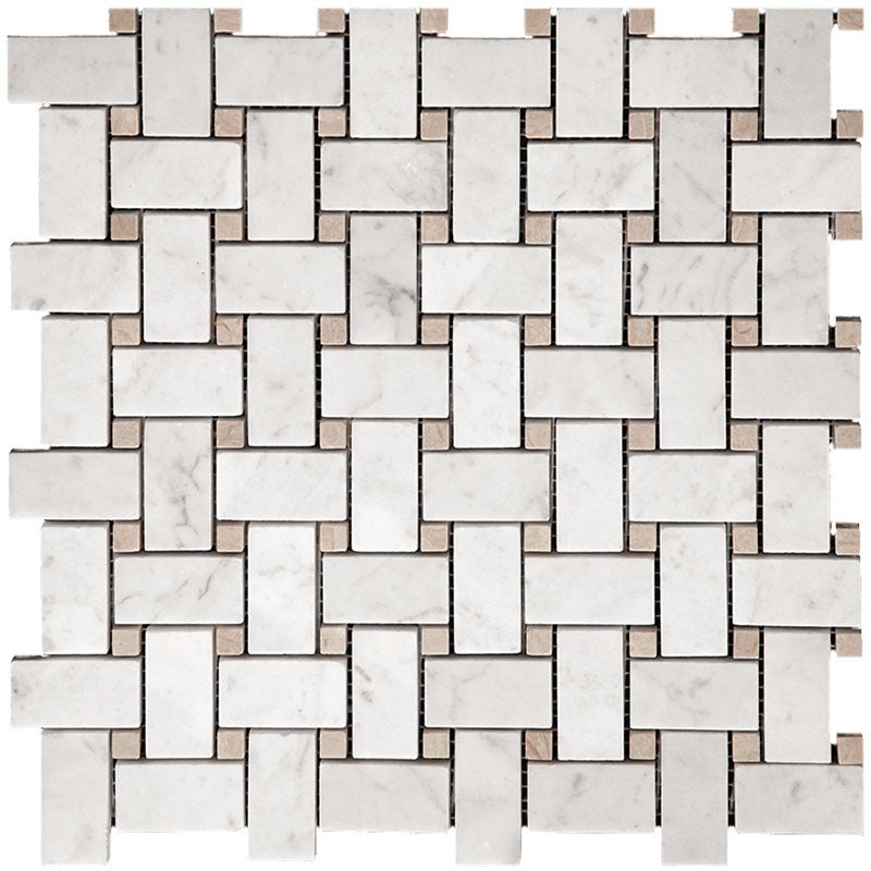 Marbella Bianco Carrara / Eastern Beige Marble Mosaic - Plaza - Polished