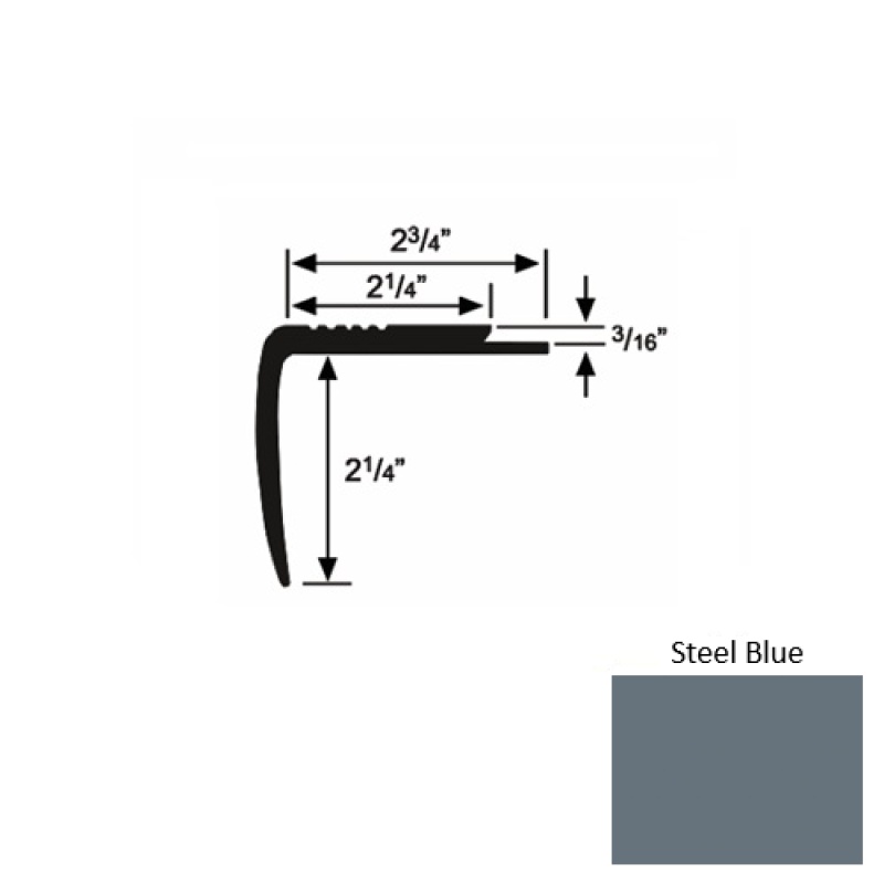 Solid M07 Steel Blue Rubber Modified Underlap Stair Nosing (Sq) - 2 3/4" X 9 Ft (108")