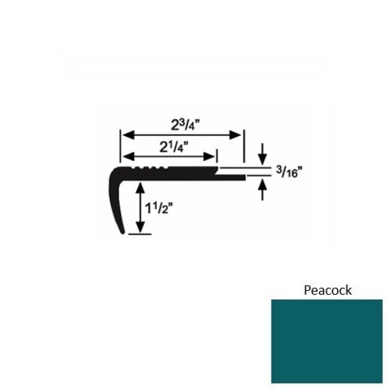 Solid 07 Peacock Rubber Underlap Carpet Stair Nosing