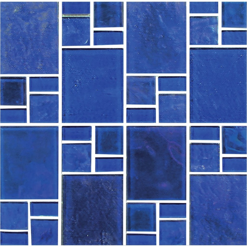 Aquatica Piazza Cobalt Deco Glass Mosaic - Block Random - Textured