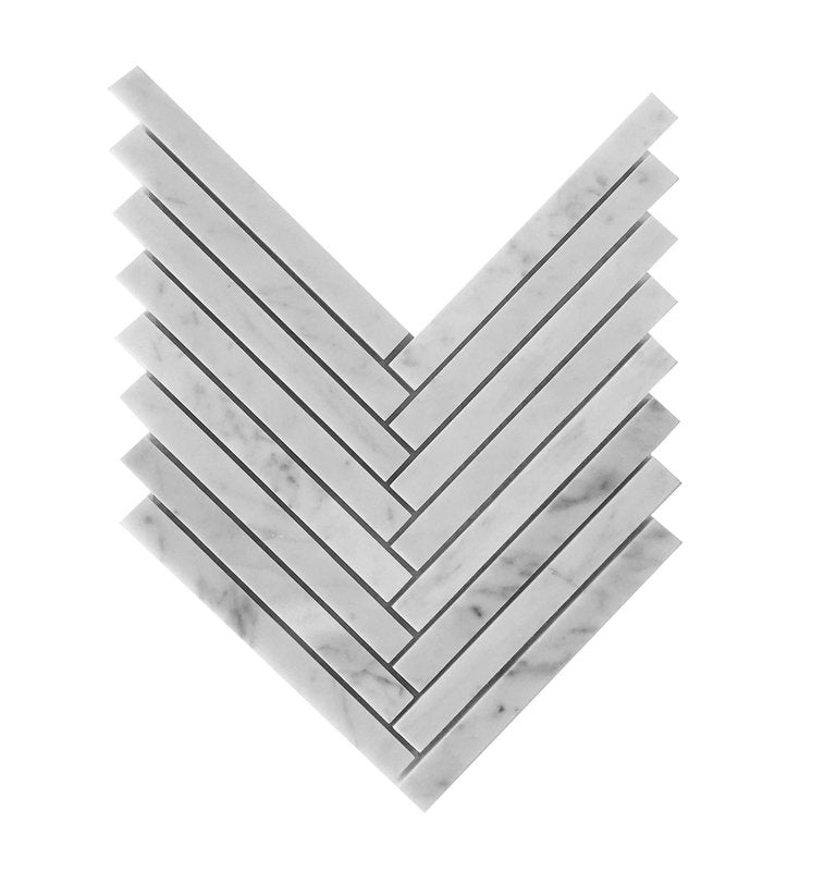 White Carrara Marble Mosaic - 5/8" x 6" Herringbone