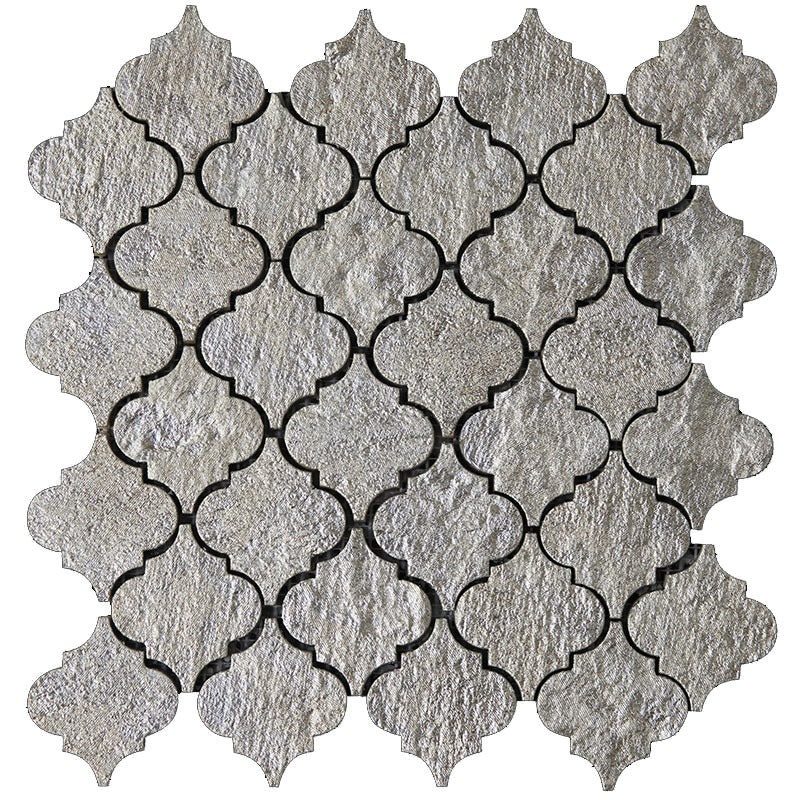 Skalini Line Artistic Stone Burj Silver Resin Mosaic - 2.6" X 2.9" Arabesque - Textured & Foiled