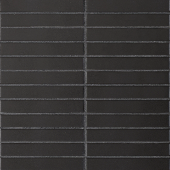 Le Café Black Porcelain Mosaic - 1" X 6" Straight Stack - Matte