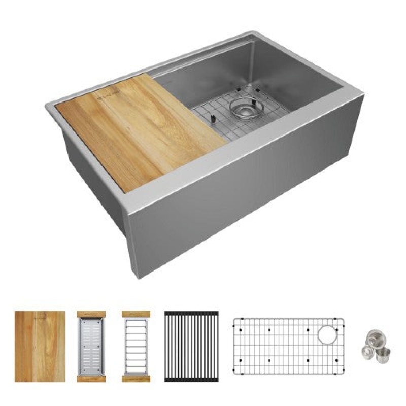 Elkay Crosstown Stainless Steel Farmhouse Single Bowl Workstation Kitchen Sink