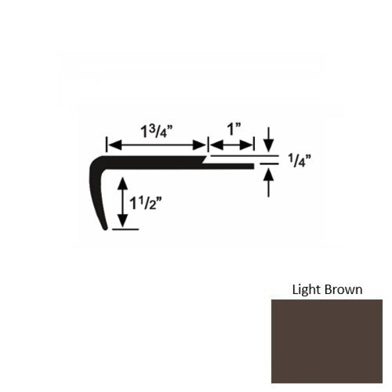 Solid 13 Light Brown Rubber Single Flange Carpet Stair Nosing (Sq) - 1 3/4" X 9 Ft (108")