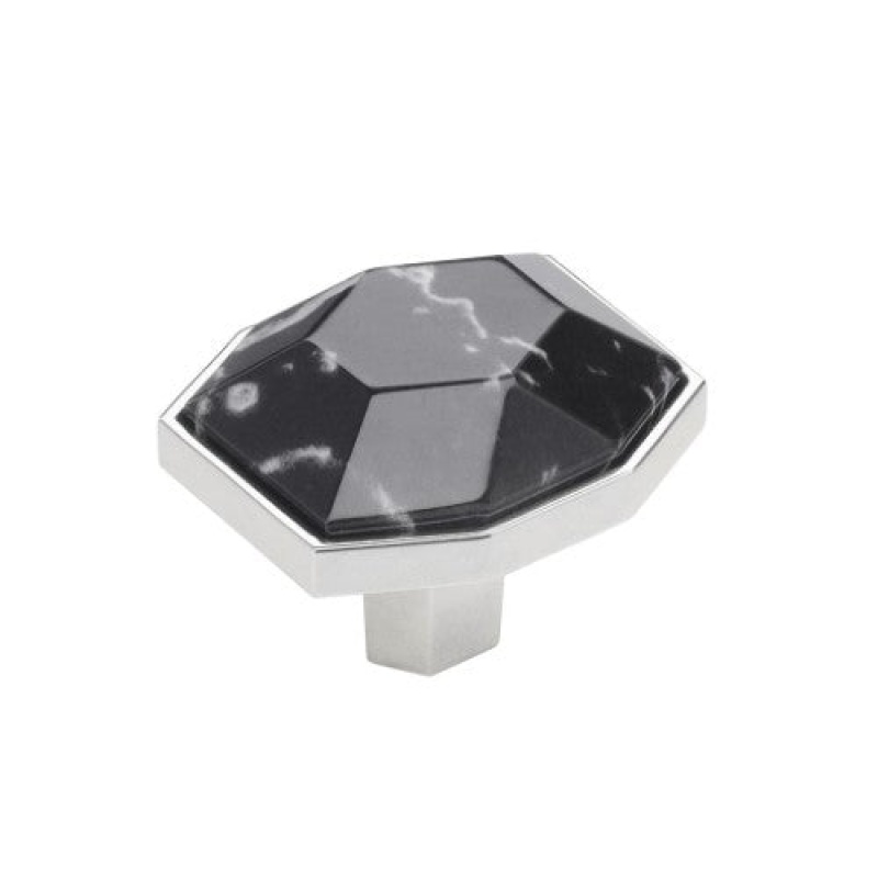 Carrione Zinc Cabinet Knob - Marble Black / Polished Chrome
