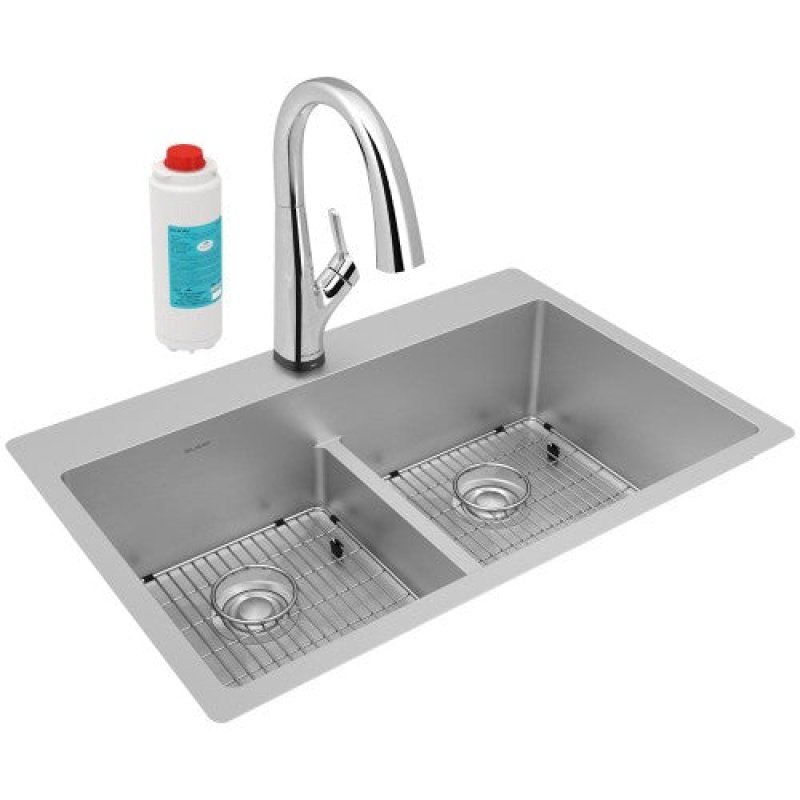 Ectsra33229tflc Crosstown Stainless Steel Drop In Undermount Double Bowl Workstation Kitchen Sink - 33" X 22" X 9" - Stainless Steel