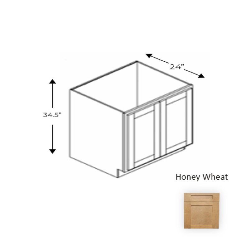 Hw.B24fhd Framed Shaker Deluxe Honey Wheat Natural Clear Coat Wood Kitchen Base Cabinet - 24" X 34.5" X 24" - Natural Clear Coat