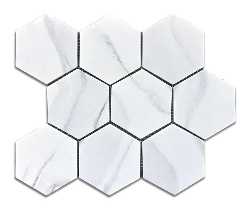 White Knight Recycled Glass Mosaic - Hexagon