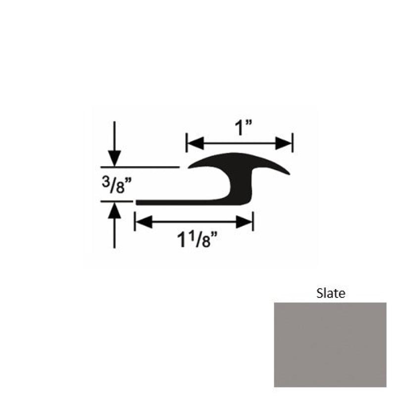 Solid 60 Slate Rubber Tile / Carpet Joiner - 1 1/8" X 9 Ft (108") X 3/8"