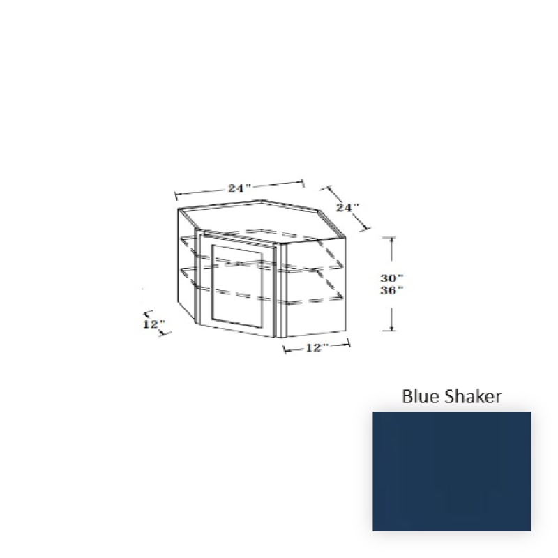 Blue Shaker Wood Kitchen Diagonal Corner Wall Cabinet - 24" X 12" X 30" - Blue Shaker