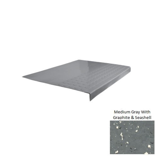 Spextones Medium Gray With Graphite & Seashell Type 701 Distinct Designs Rubber - 12" X 72" Stair Tread - Rgt Radial Ii Raised Disc Design