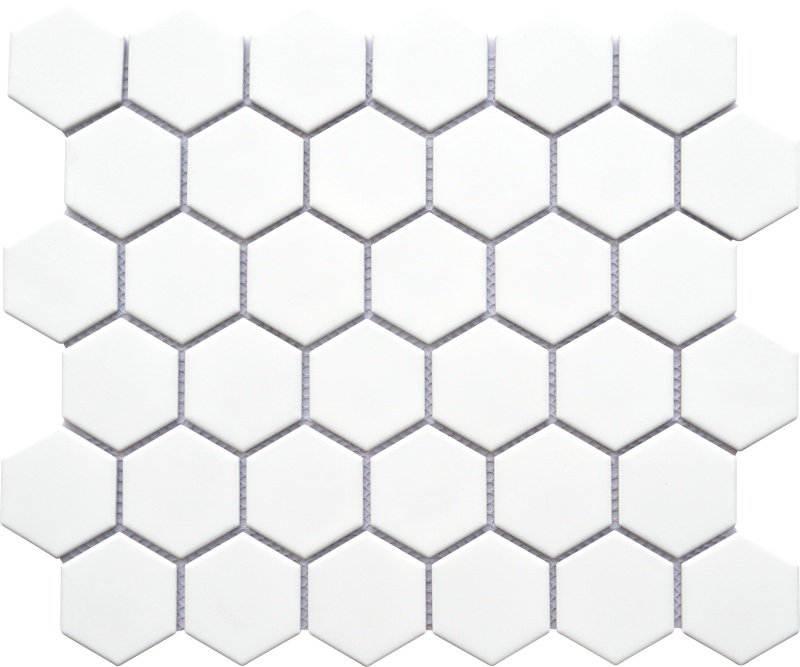 Impact White Porcelain Mosaic - 2" Hexagon - Matte