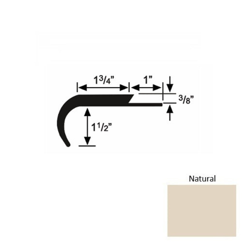 Solid 12 Natural Rubber Single Flange Carpet Stair Nosing (Rd) - 1 3/4" X 9 Ft (108")