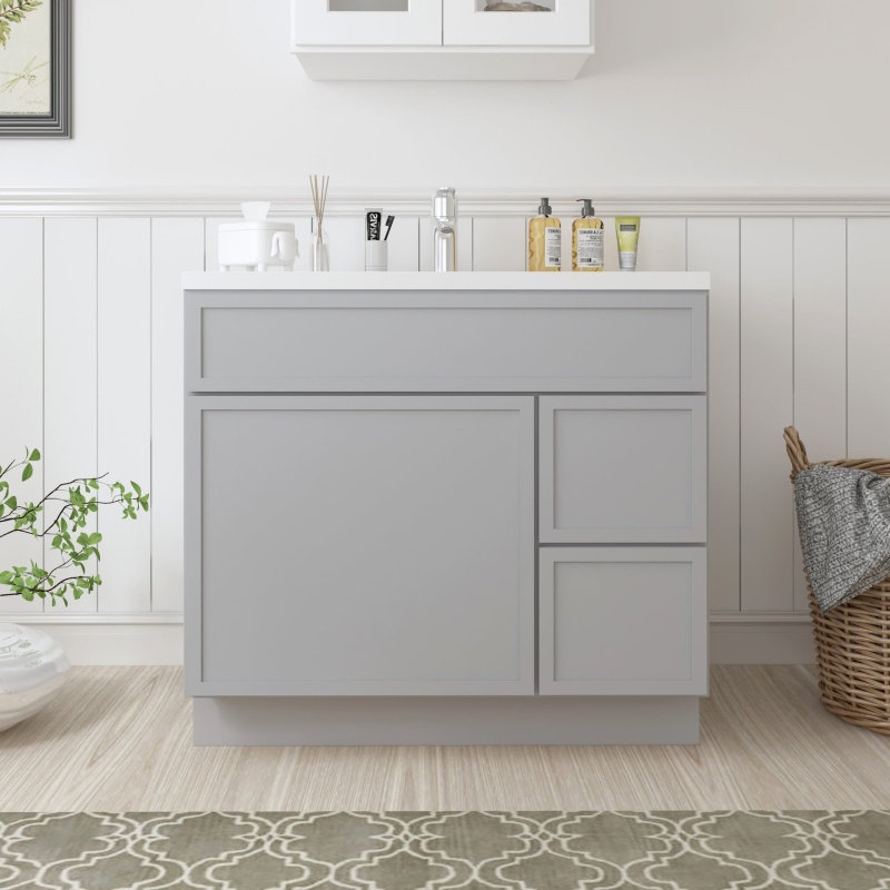 Grey Solid Birch Bathroom Cabinet