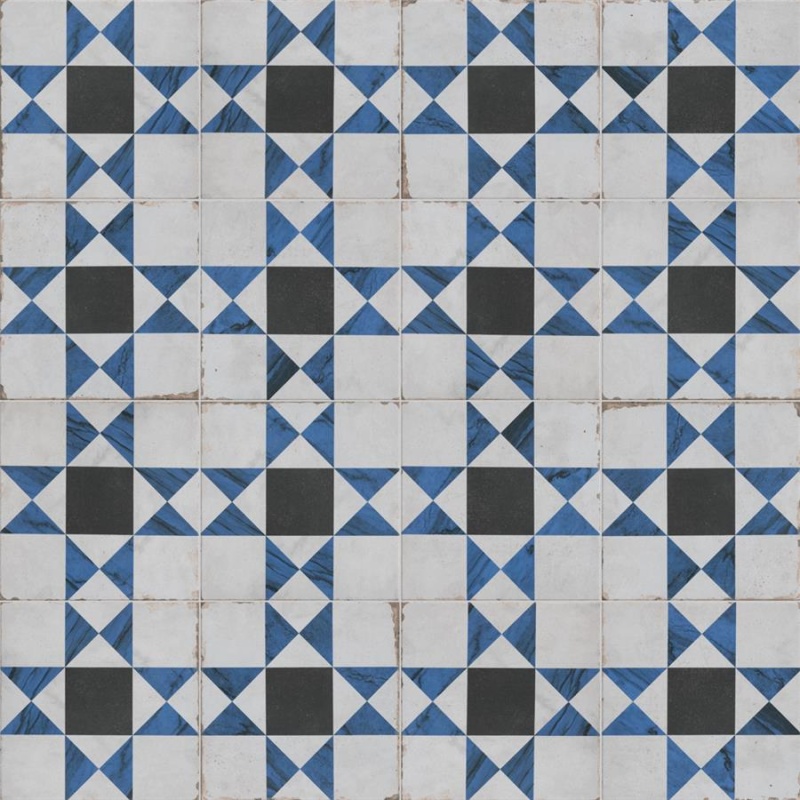 Renaissance Indigo Deco Cross Porcelain Tile - Matte - 8" x 8"