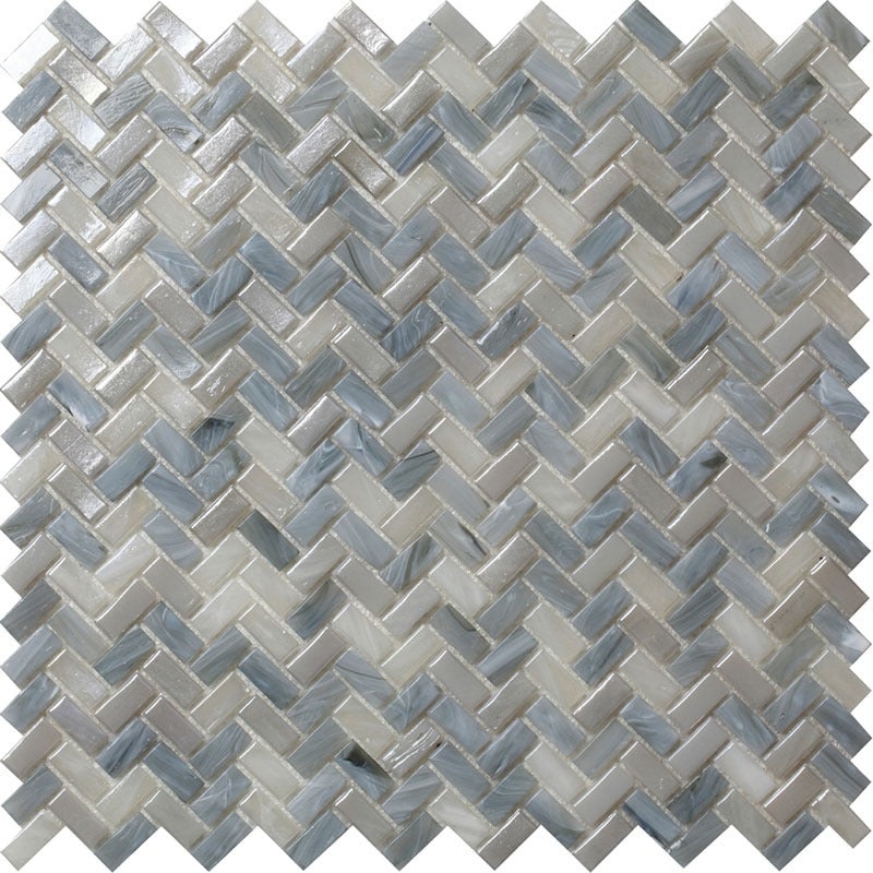 Alma Line Glamour Espiga Grey Glass Mosaic - 0.4" X 0.9" Herringbone - Glossy